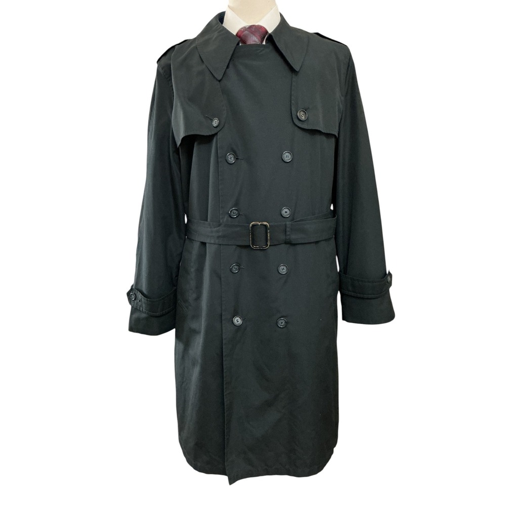 VYG Woodmere Trench Coat Mens 46L Black Removable Faux Fur Lining Belted